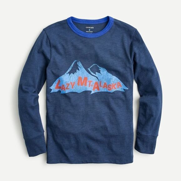 J Crew Crewcuts Lazy Mountain Alaska Kids Blue Long Sleeve Tee Shirt NWT - Picture 2 of 6